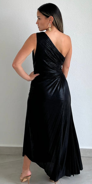Elegant Occasion Black One-Shoulder Midi Dress Zil boutique Elegant Occasion Black One-Shoulder Midi Dress Zil boutique