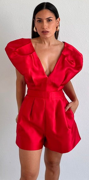 Moments to Remember V-Neck Red Romper