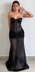 Mesmerizing Diva Black Sequins Corset Long Dress