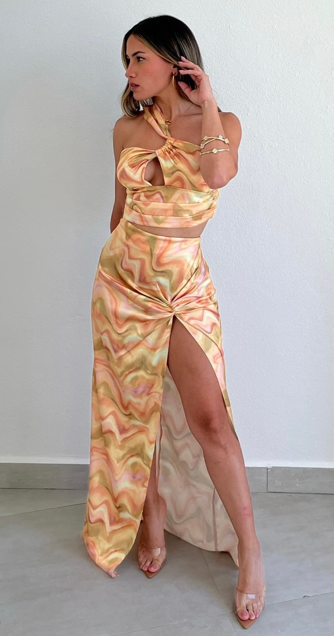 Outstanding Poise Mustard Print Two-Piece Set