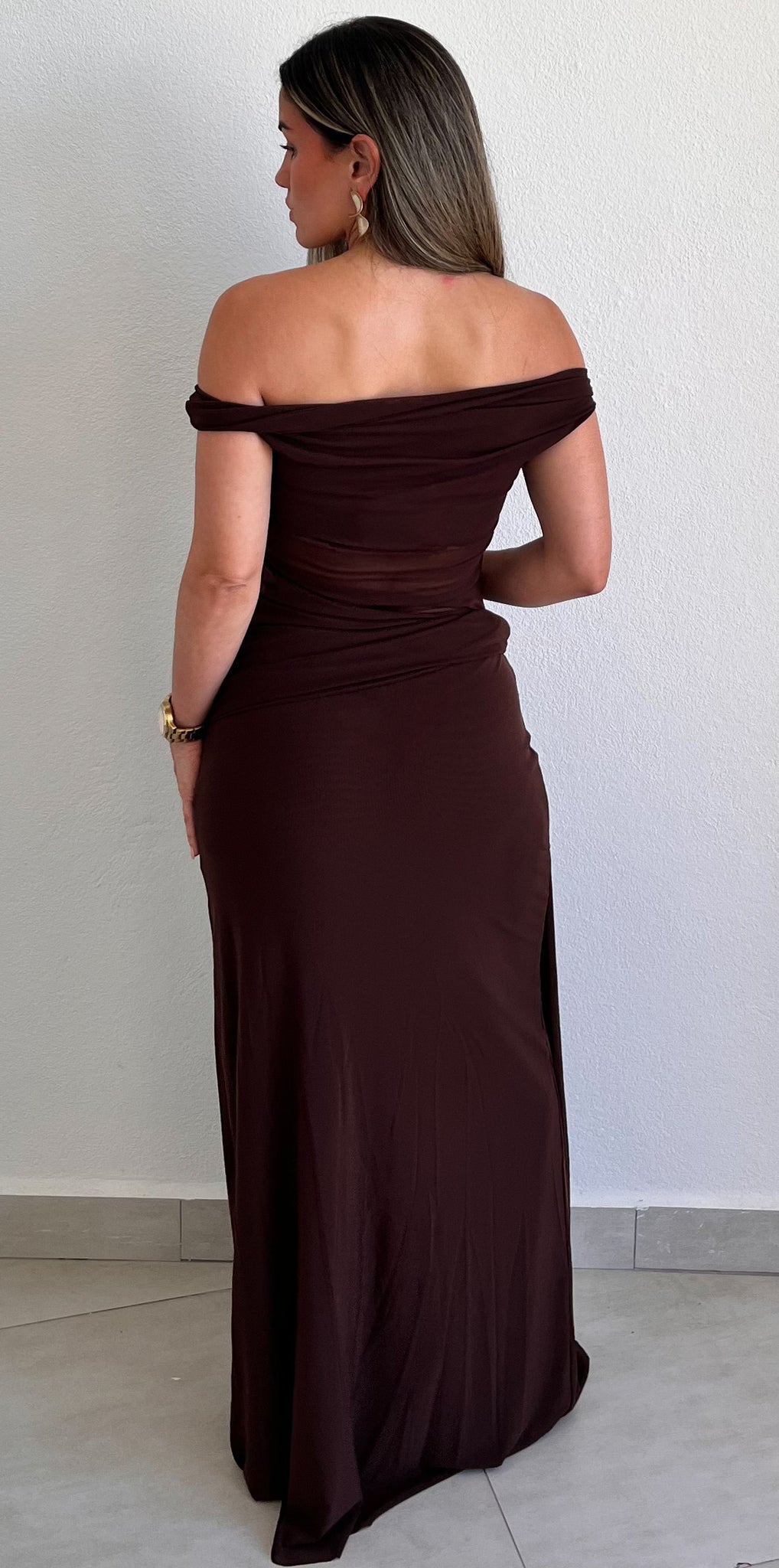 Trendsetting Design Brown Mesh Long Dress