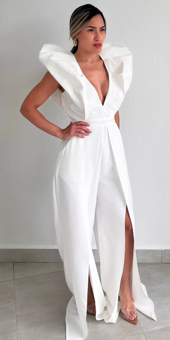 Moments to Remember V-Neck White Jumpsuit