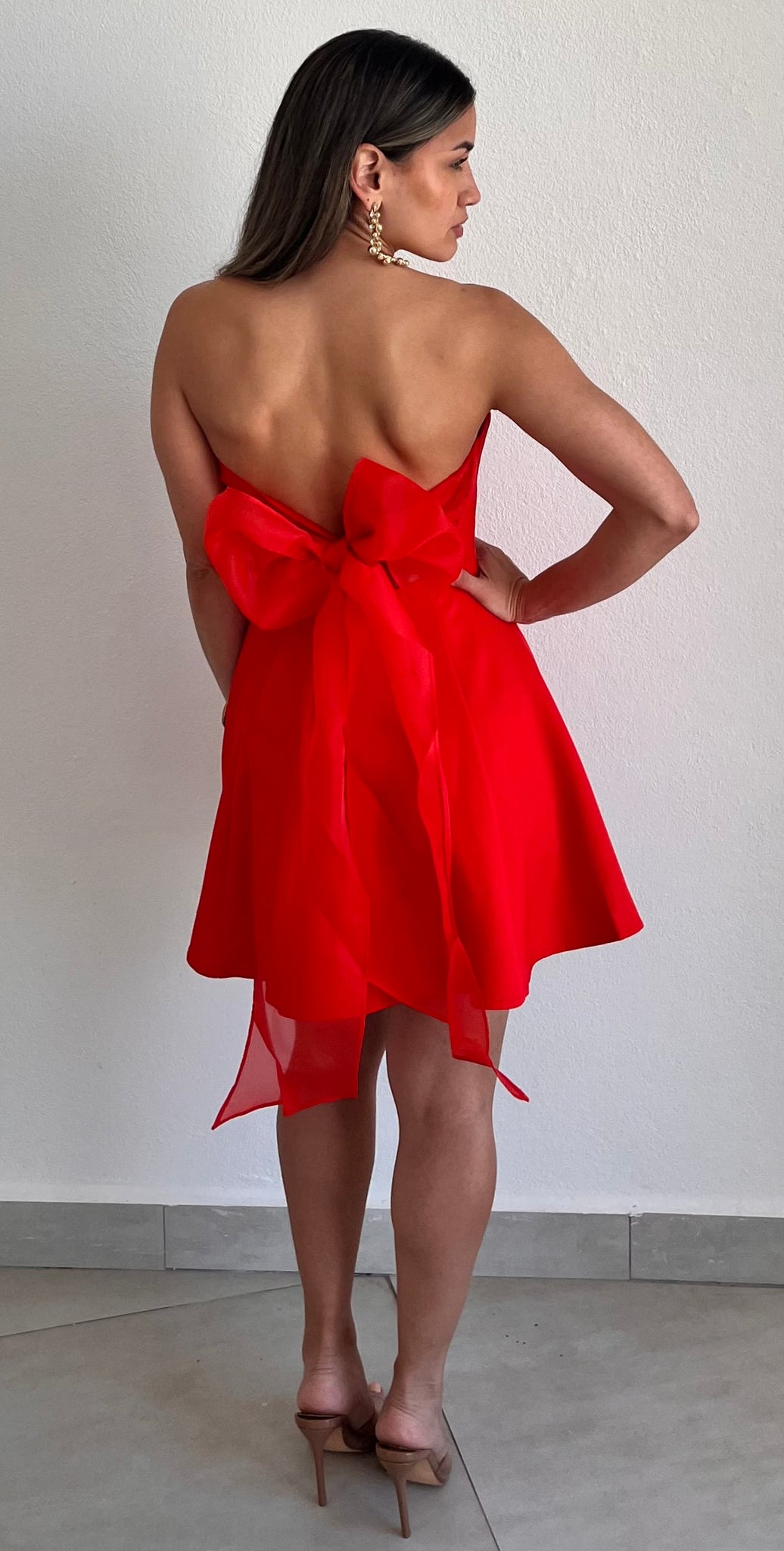 Adorably Iconic Red Bow Fit & Flare Dress