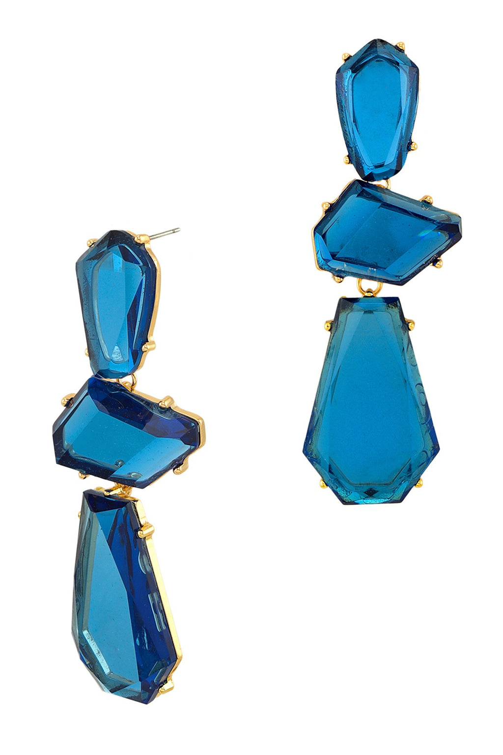 That Glamour Blue & Gold Stones Earrings