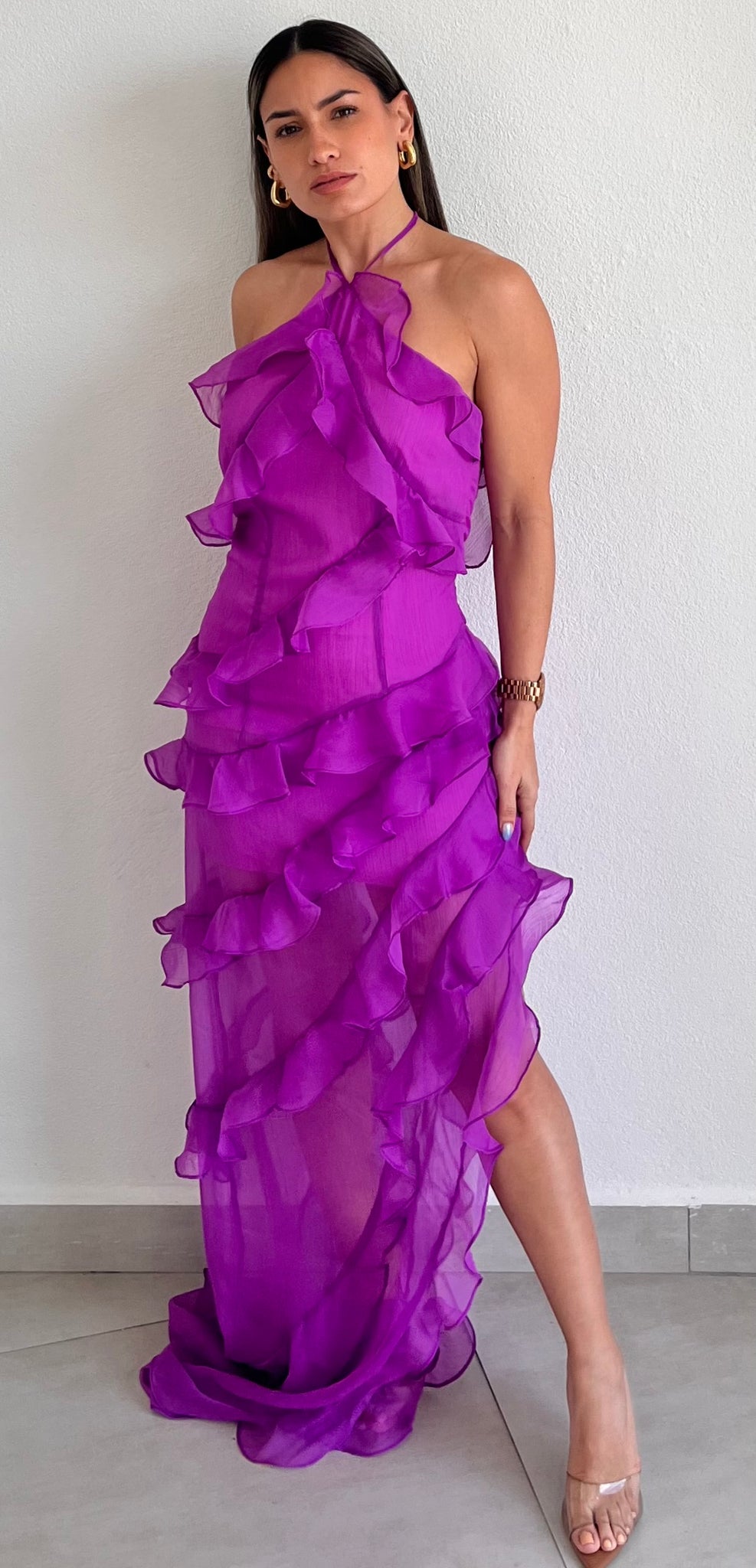 Last Forever Purple Ruffle Maxi Dress