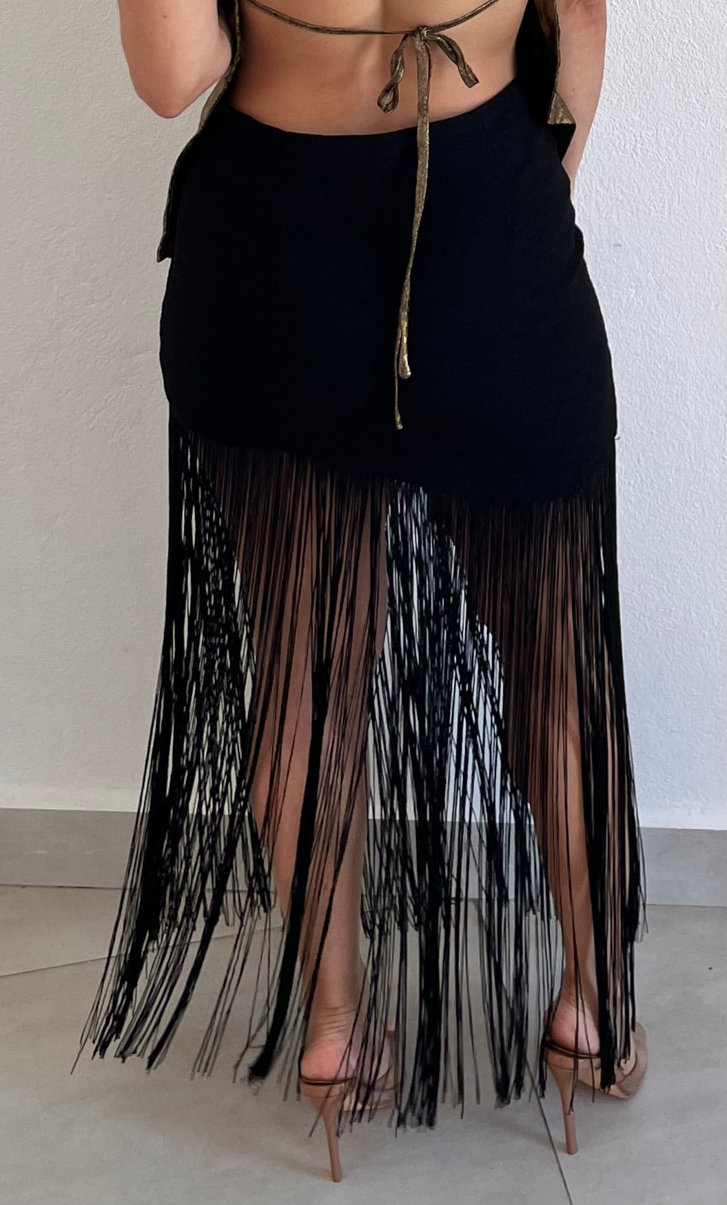 That Fringes Black Asymmetrical Skirt