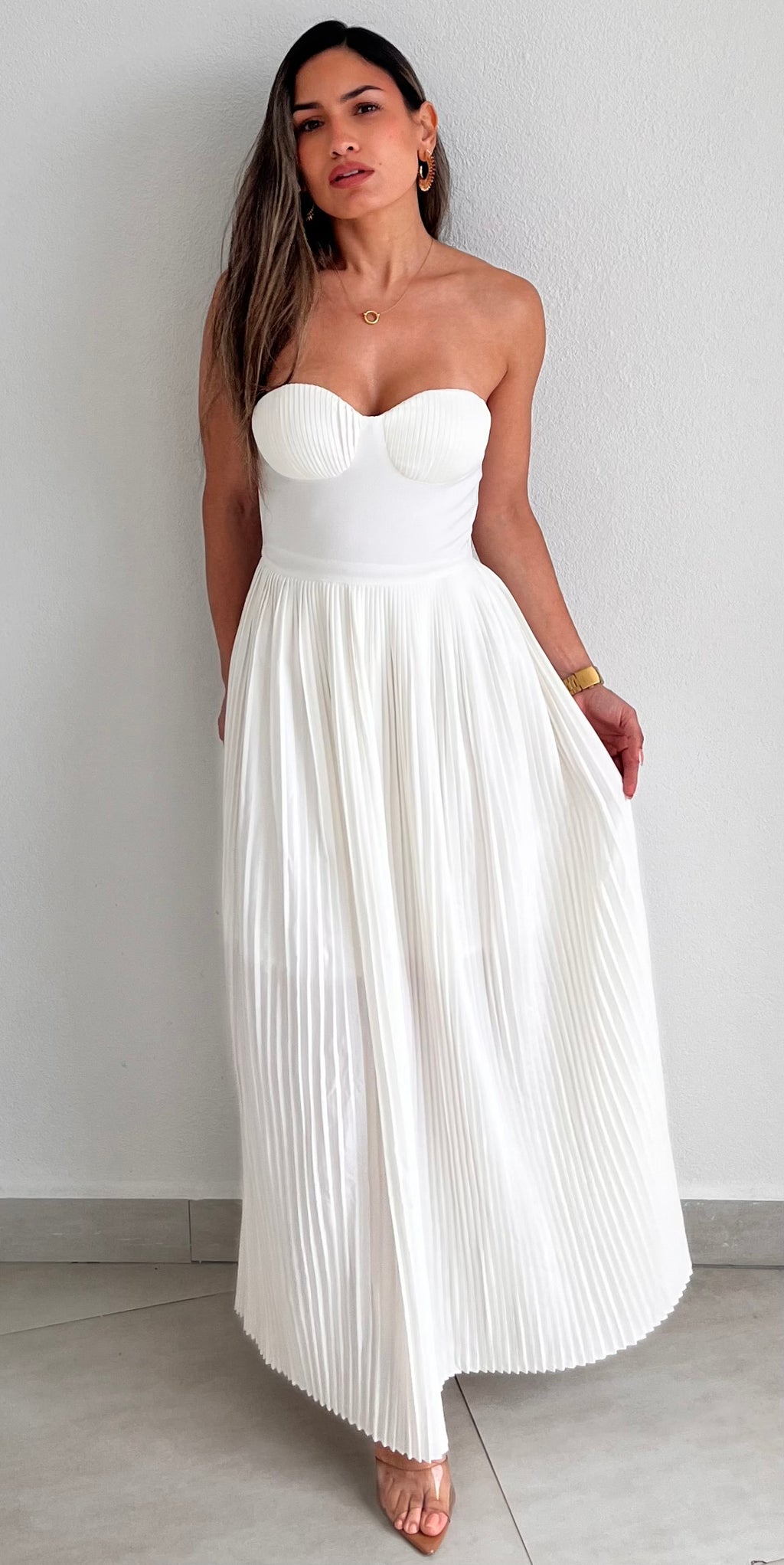 Romantic Celebration White Strapless Midi Dress