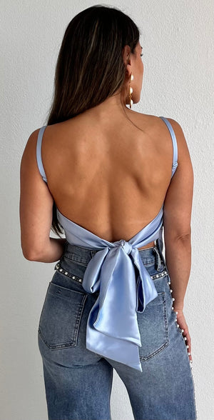 Sleek Cutie Light Blue Satin Top