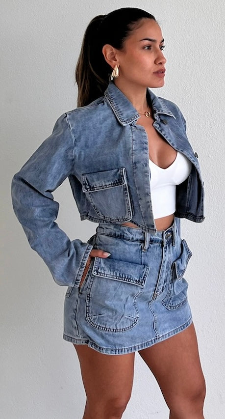 Sensational Trend Denim Jacket Two-Piece Set