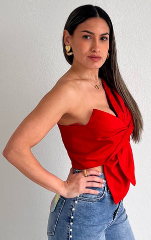 Bloom Style Red One-Shoulder Crop Top