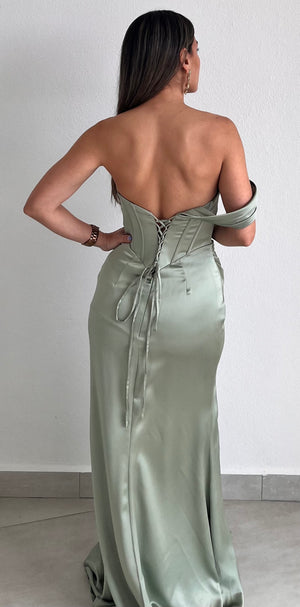 Dreamy & Elegant One-Shoulder Sage Gown