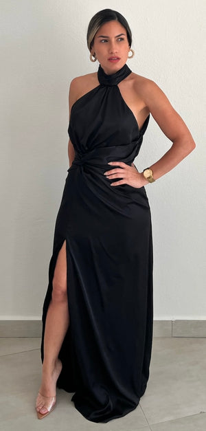 Glamorous Disposition Black Satin Formal Dress