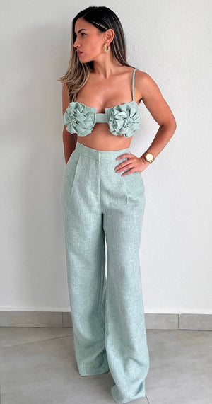 Blooming & Style Sage Linen Two-Piece Set