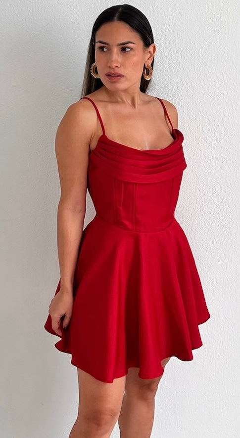 Admirably Chic Red Corset Fit & Flare Dress