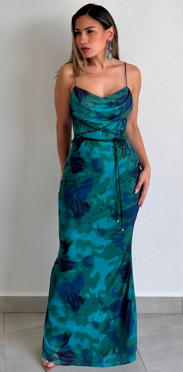 Stunning Wonder Green Print Maxi Dress