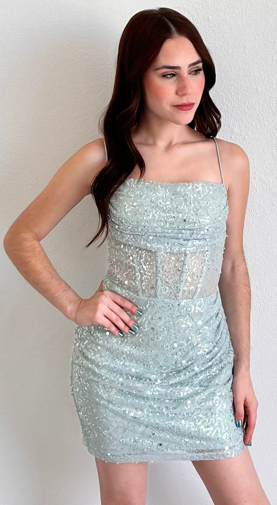Prettiest Behavior Sage Lace Mini Dress