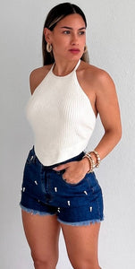 Always Easygoing Ivory Knit Halter Top