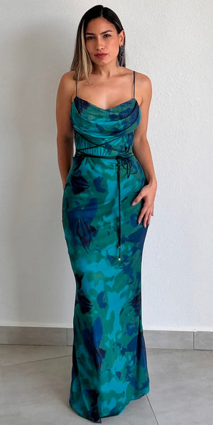 Stunning Wonder Green Print Maxi Dress