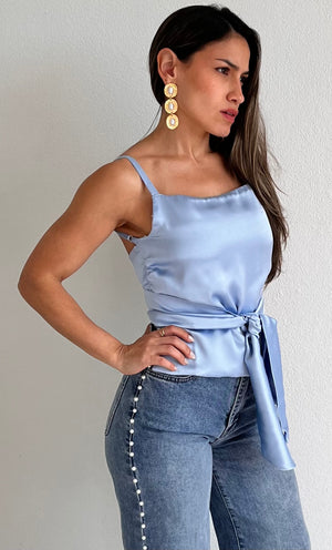 Sleek Cutie Light Blue Satin Top