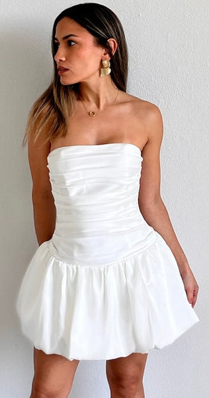 Cute Chicness White Bubble Satin Mini Dress