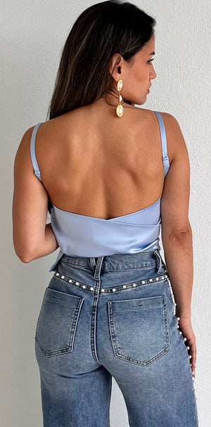 Sleek Cutie Light Blue Satin Top