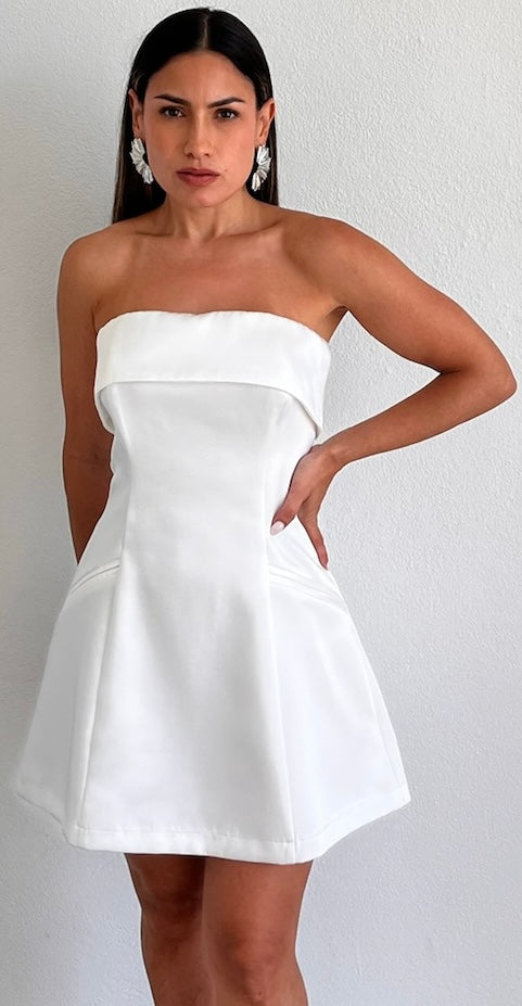 Perfect Presence White Satin Fit & Flare Dress