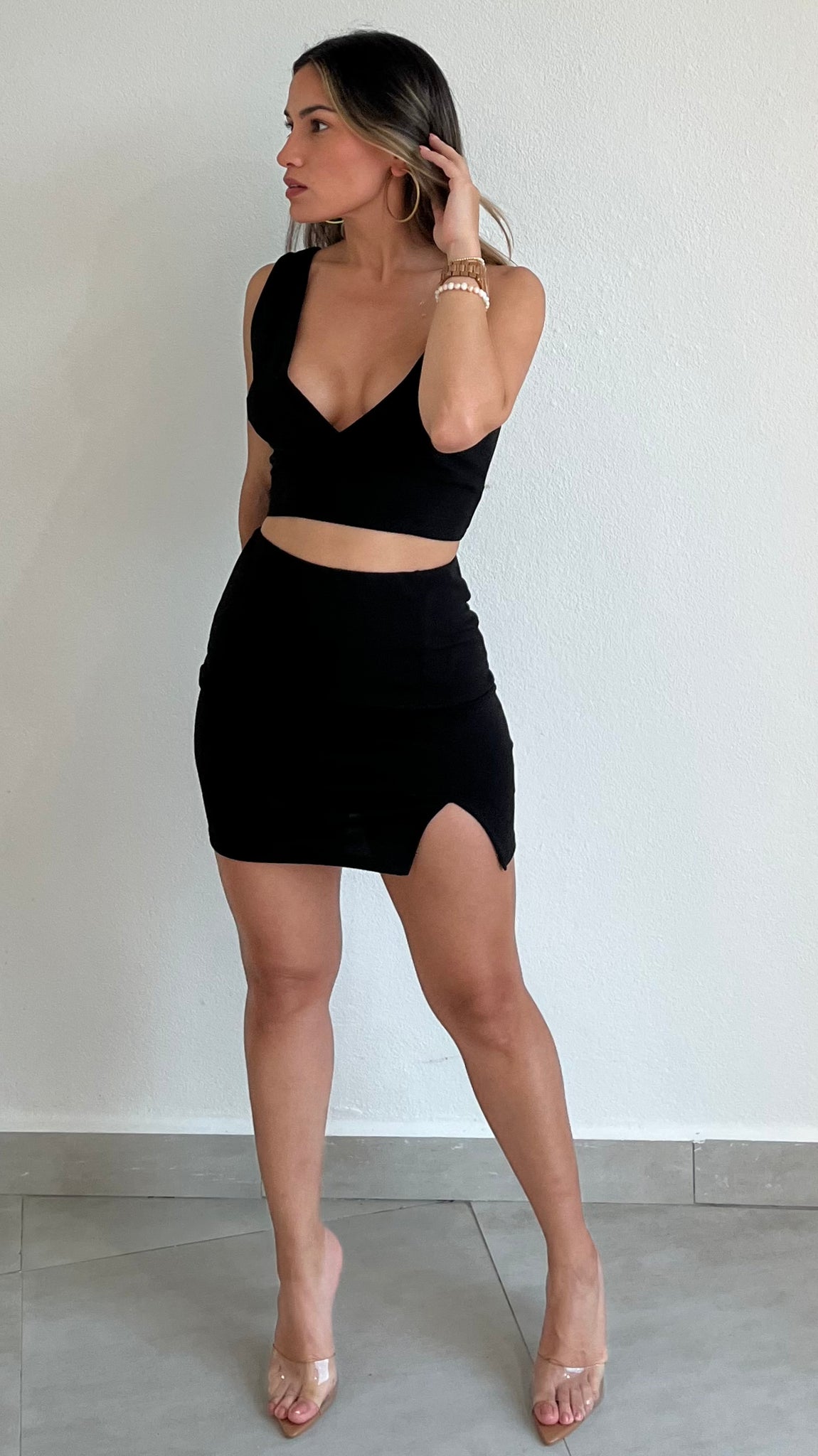 I'm with You Black Mini Skirt Two-Piece Set
