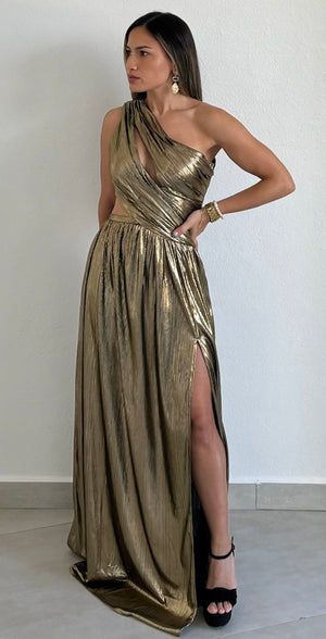 That Golden Girl Metallic One-Shoulder Formal Dress