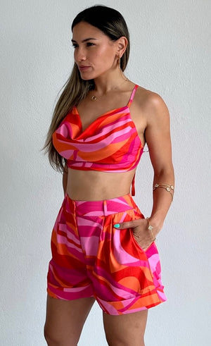 Friendship Bright Pink Print Shorts Two-Piece Set