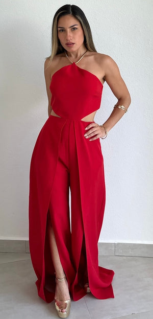 Officially Perfect Red Halter Jumpsuit