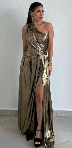 That Golden Girl Metallic One-Shoulder Formal Dress