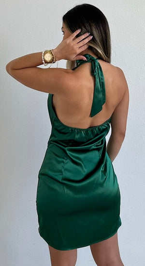 Showing Off a Little Emerald Satin Dress