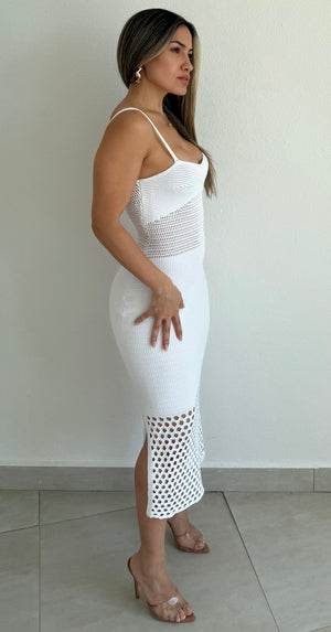Beach You There White Crochet Midi Dress