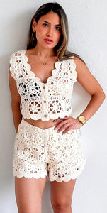 Sandy Vibes Cream Crochet Two-Piece Set