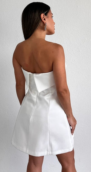 Perfect Presence White Satin Fit & Flare Dress