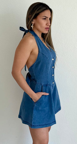 Irresistible Days Halter Denim Romper