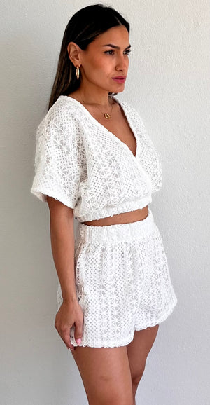 Feel the Sunshine White Crochet Two-Piece Set