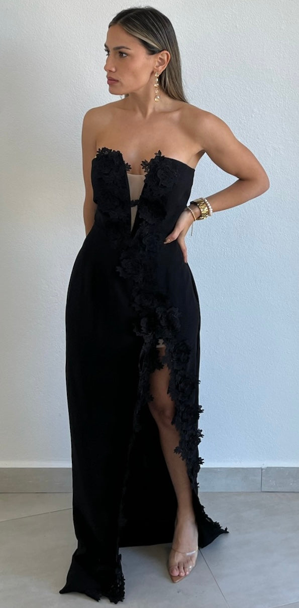 Romantic Mood Black Crochet Formal Dress