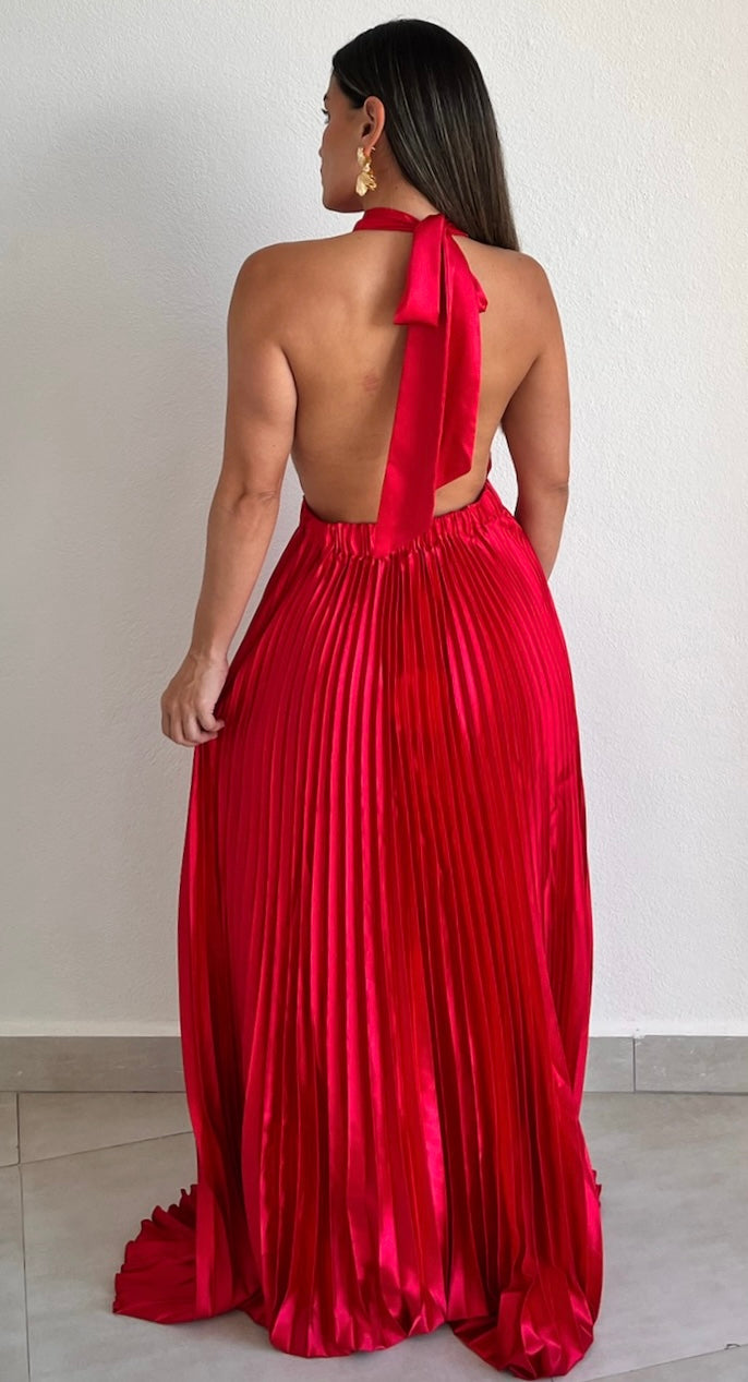 Flawless Expression Red Pleated Long Dress