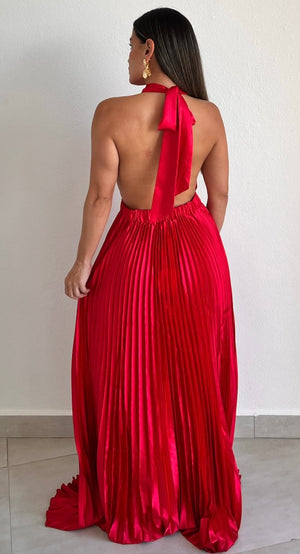 Flawless Expression Red Pleated Long Dress