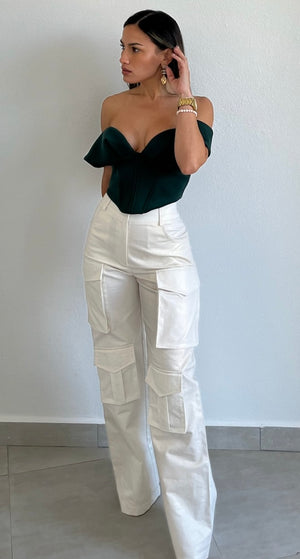 Ready to Vibe White Shimmer Cargo Pants