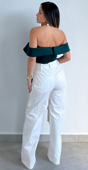 Ready to Vibe White Shimmer Cargo Pants