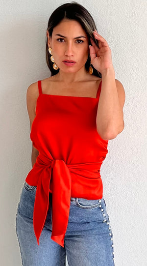 Sleek Cutie Orange-Red Satin Top