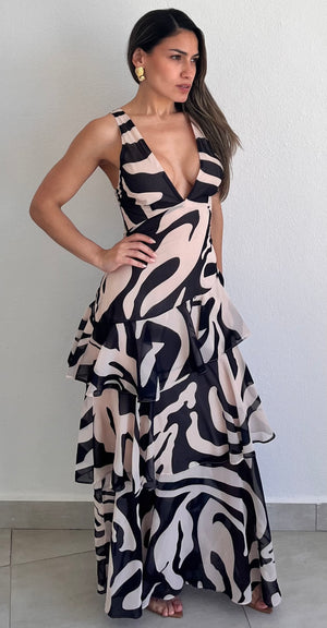 Divine Wandering Abstract Print Maxi Dress