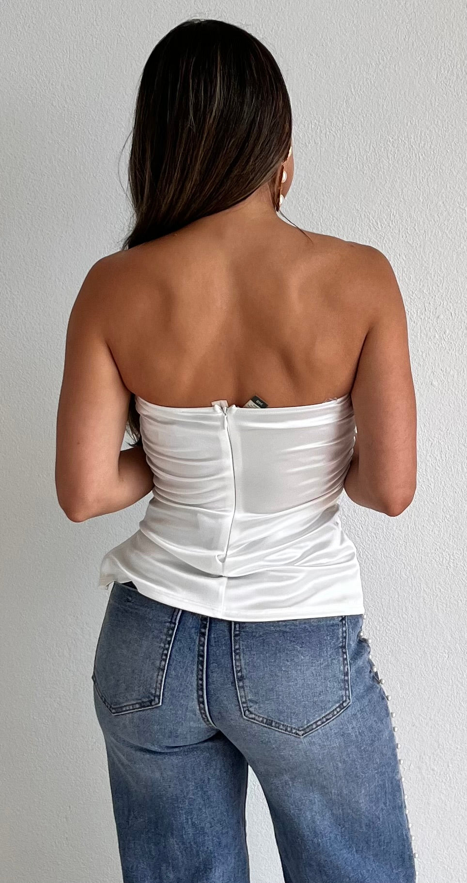 Notorious Allure White Satin Strapless Top