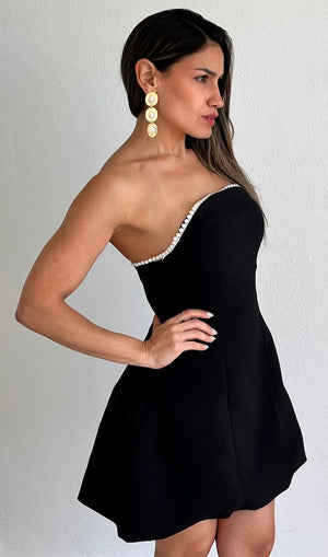 Unbelievably Divine Black Pearls Strapless Dress