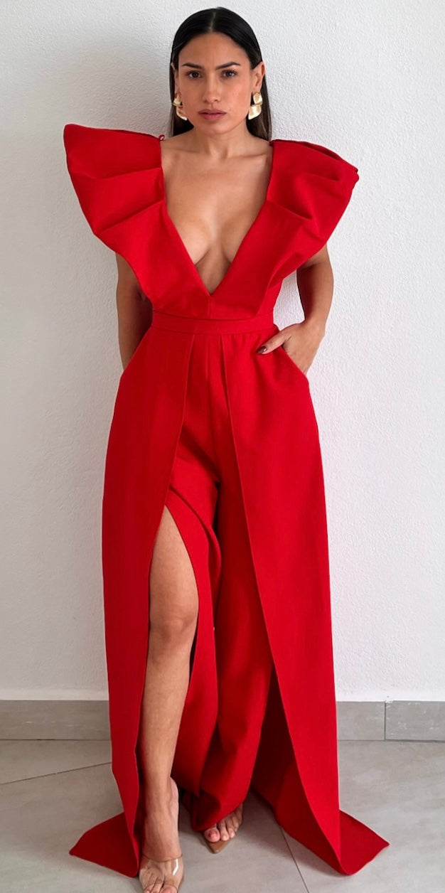 Moments to Remember V-Neck Red Jumpsuit