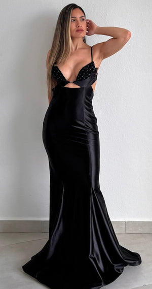 Gowning Around Black Satin Formal Gown