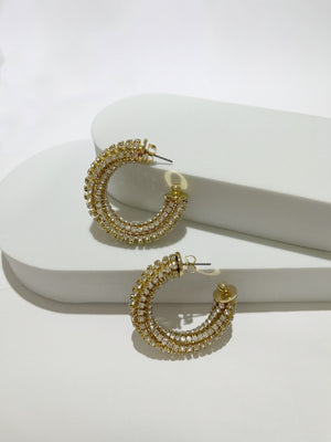 Sophisticated Glow Gold Rhinestone Hoop Earrings