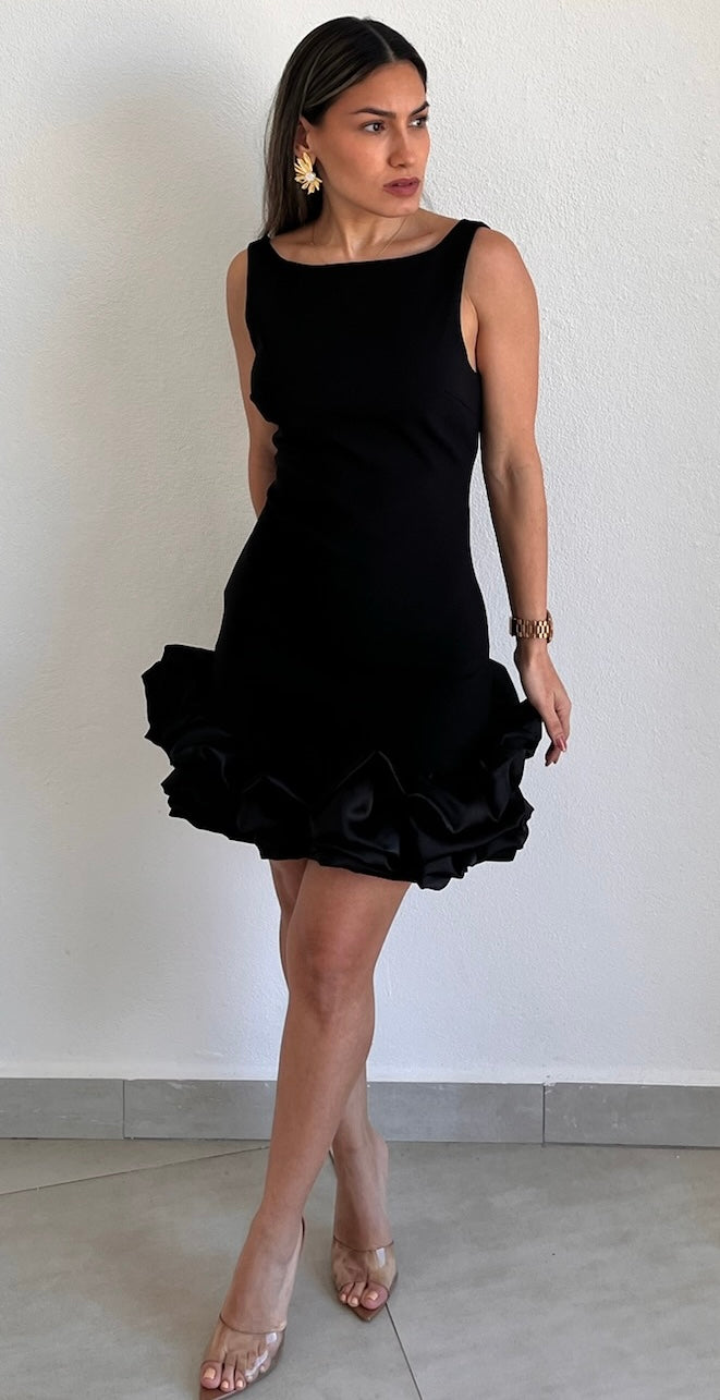 Exquisite Style Black Ruffled Cocktail Dress